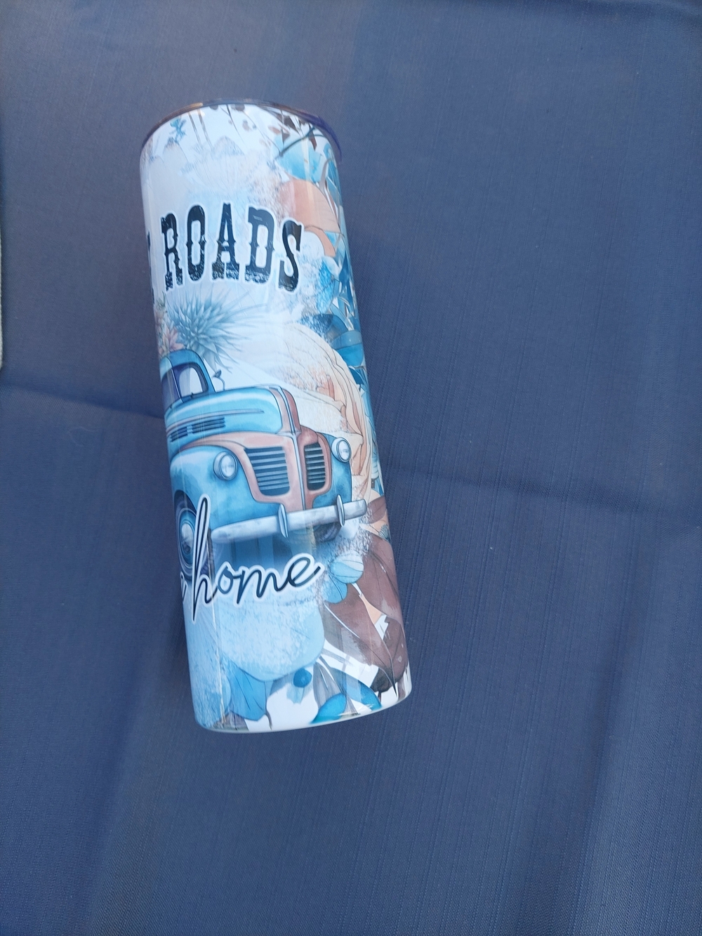 Country Roads Take Me Home 20oz Decorative Blue Vintage Truck Accent Vase - Home